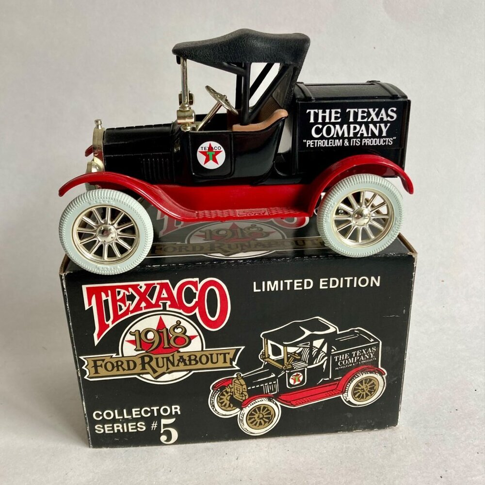Vintage Ertl Texaco 1918 Ford Runabout Car Diecast Truck #5 Coin Bank w/ KEY!